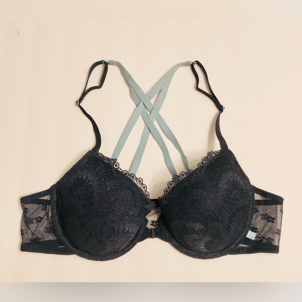 VS Navy Lace Demi Bra 36B